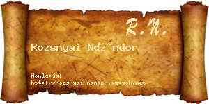 Rozsnyai Nándor névjegykártya